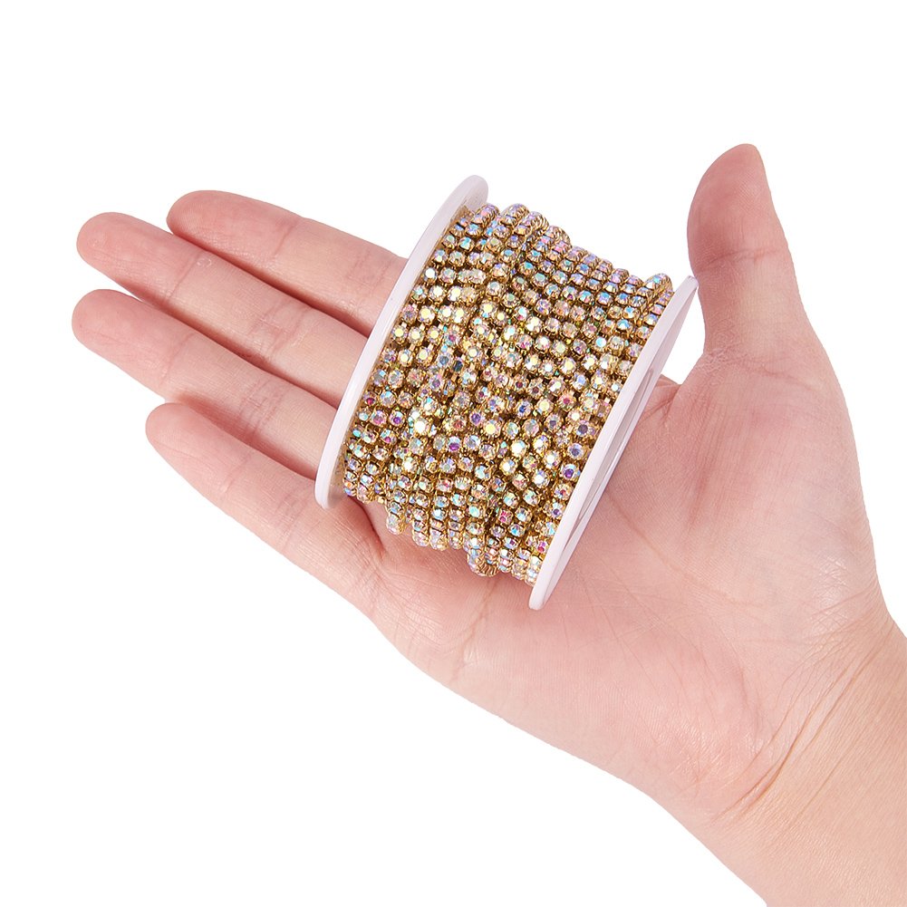 BENECREAT Chaîne Strass Cristal AB 2,6mm 9,14m Fond Or Couture