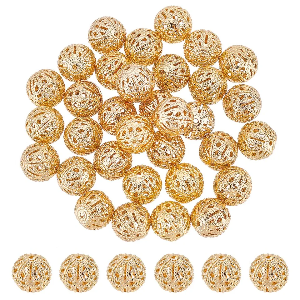 BENECREAT Perles filigrane plaqué or 10mm x40
