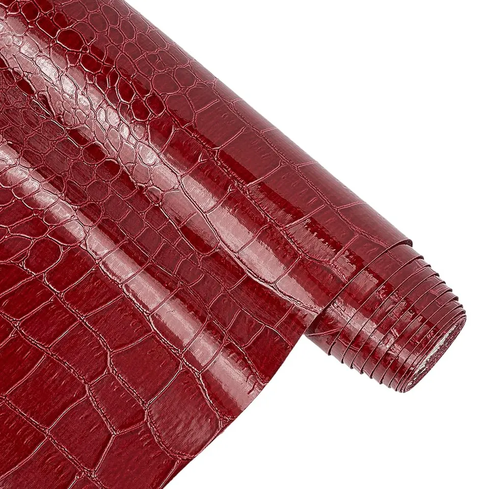 BENECREAT Tissu Faux Cuir Crocodile Rouge 2,7x1,37 m