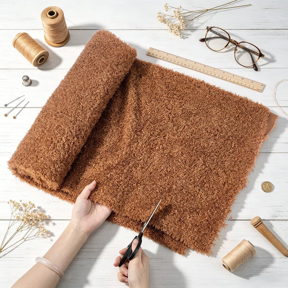 BENECREAT Tissu Fausse Fourrure Marron Selle 91x153 cm