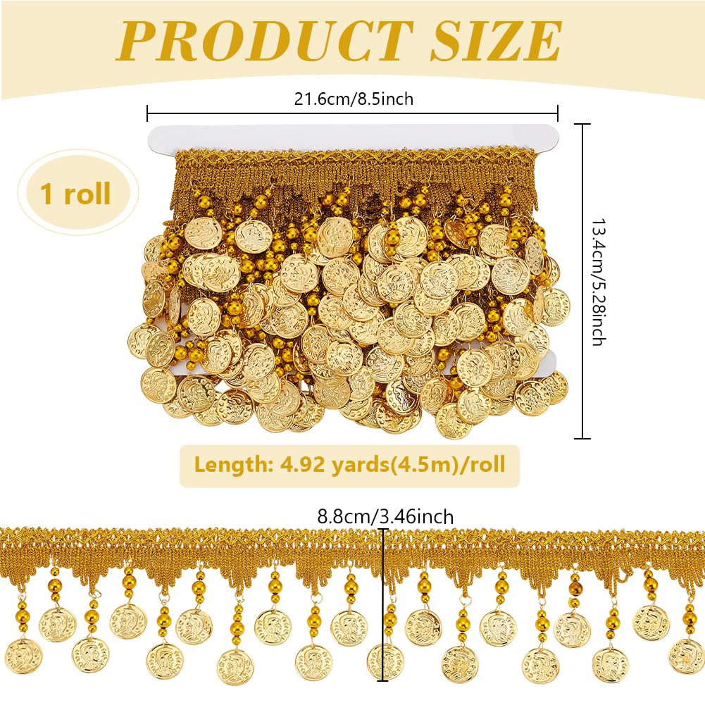 BENECREAT Frange Sequins Pièce Or 88mm x 4,5m couture