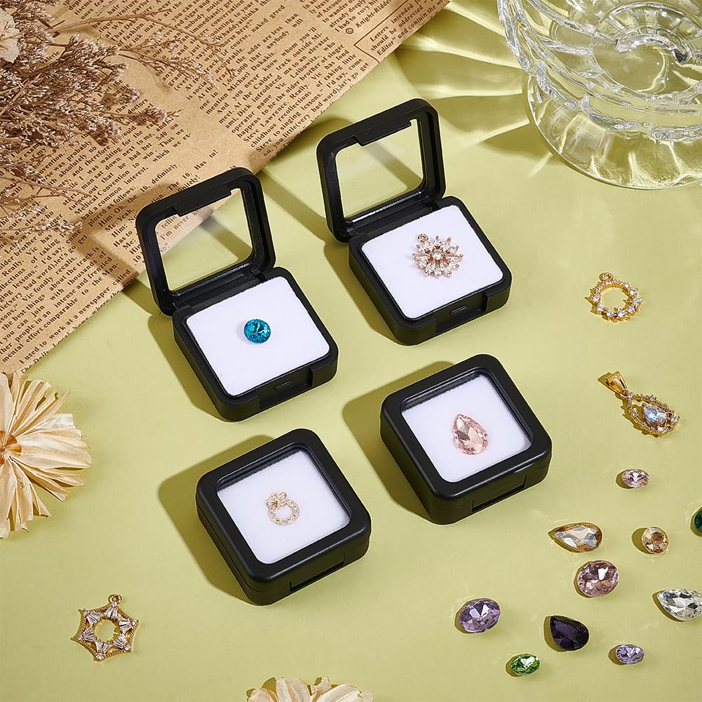 BENECREAT Boîte vitrine diamant 4x4 cm noir x4 éponge