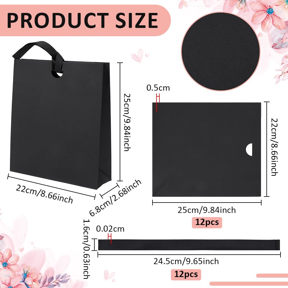 BENECREAT Sacs Cadeau Noirs Ruban Satin 22x25 cm x12