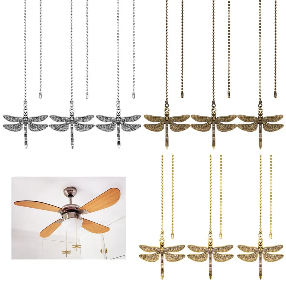 BENECREAT 9 tirettes chaîne ventilateur libellule laiton 38cm