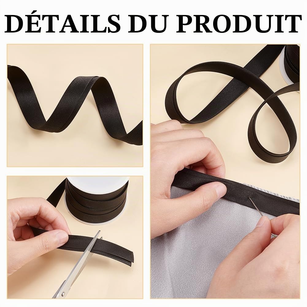 BENECREAT Biais Satin Noir 12,5 m 15 mm Double Pli