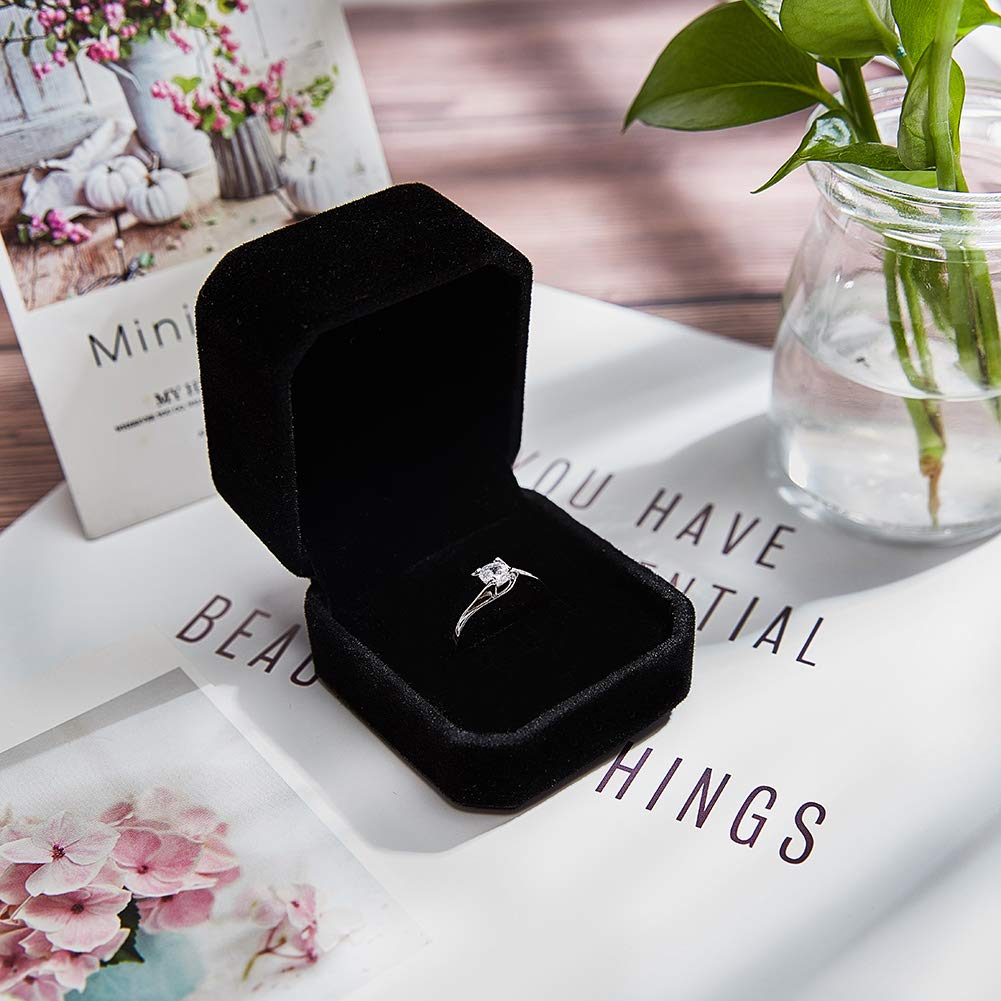 BENECREAT Boîte Bague Velours Noir 10 Pièces Carrée