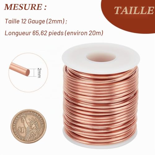 BENECREAT fil cuivre nu 12 gauge 2 mm 20 m souple
