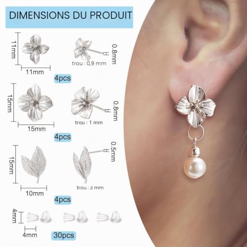 BENECREAT Clous Fleurs Feuilles 12 pcs Argenté Platine