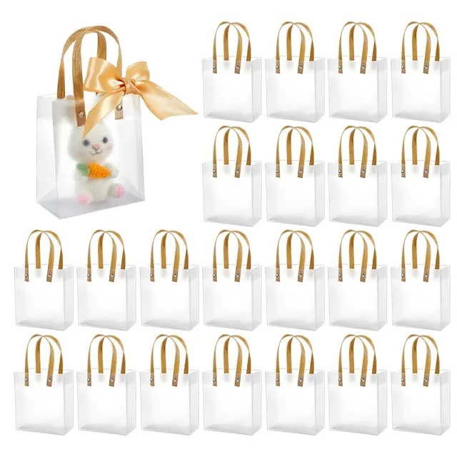 BENECREAT sac cadeau transparent lot 12 avec poignées 15cm