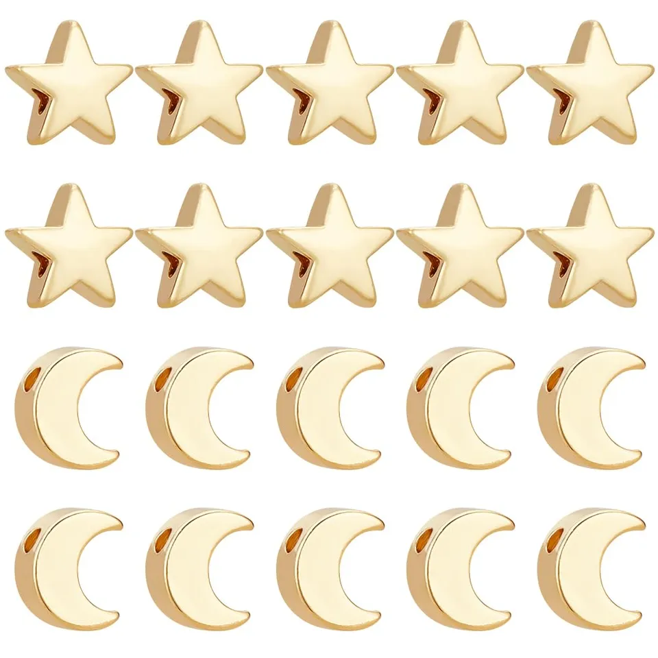 BENECREAT Perles plaqué or 18K lune étoile 20 pcs