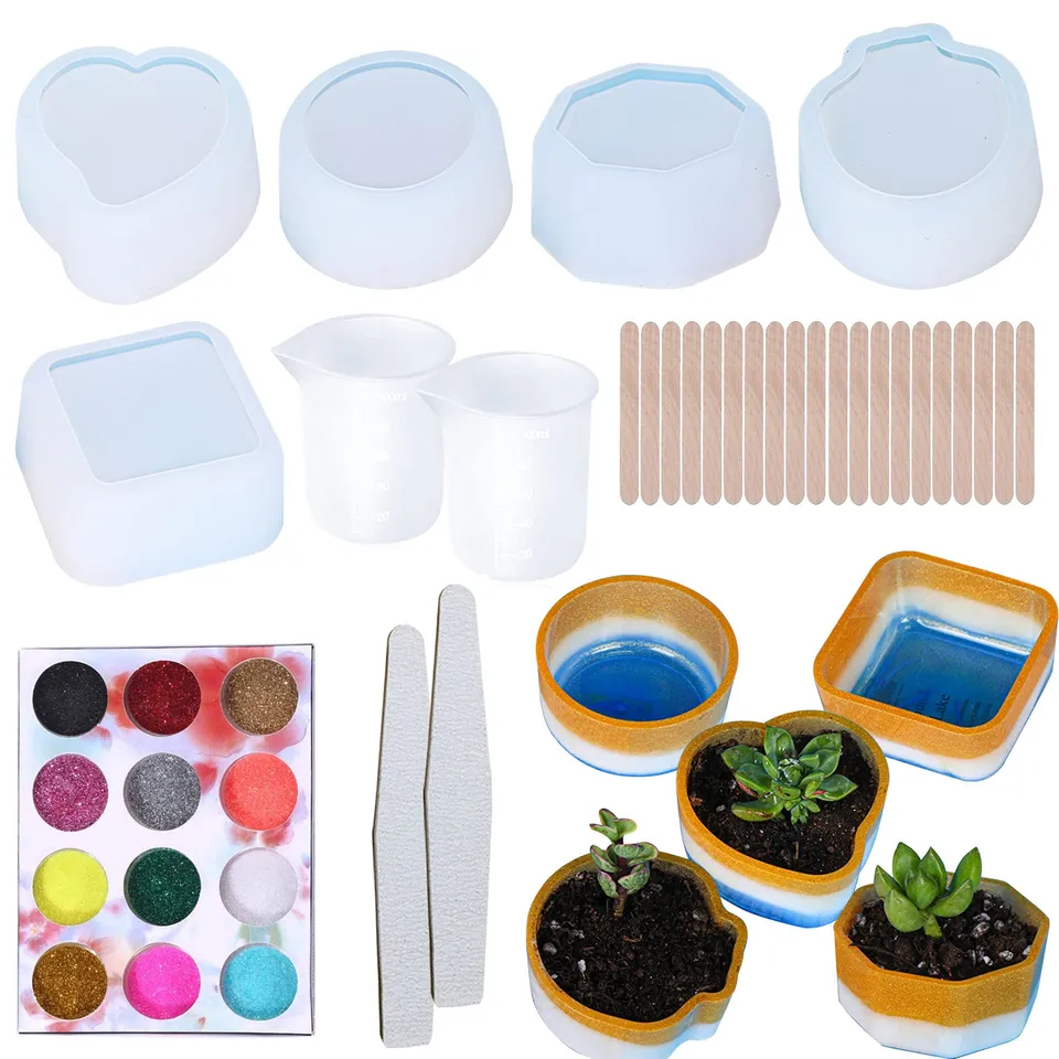 Cayway Style 7 moule silicone pot fleur kit 30 pièces paillettes