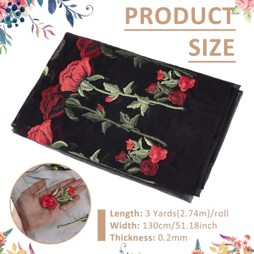 BENECREAT dentelle maille tissu brode 2,7m fleurs noires