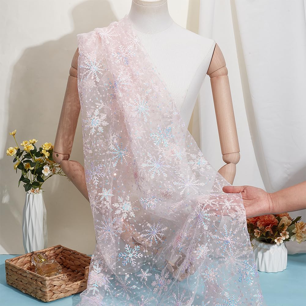 BENECREAT Tissu Tulle Flocon Neige Organza Blanc 91x156cm