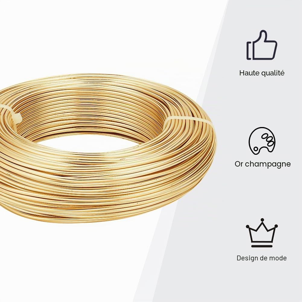 BENECREAT Fil Aluminium 2mm Champagne Jaune 55m Bonsaï