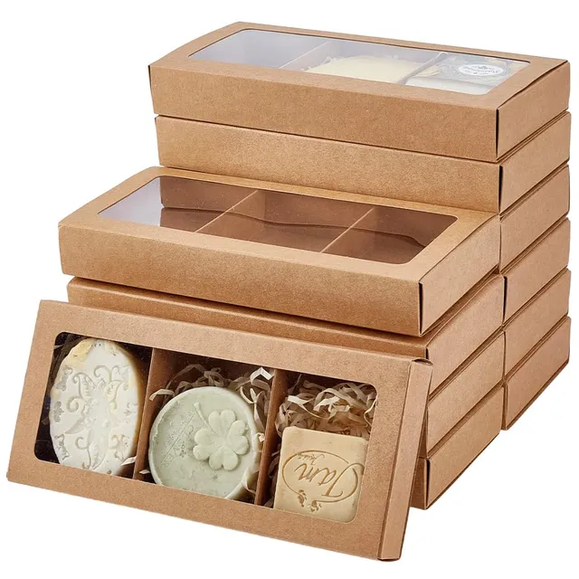 BENECREAT boîtes savon kraft 3 compartiments fenêtre lot 12