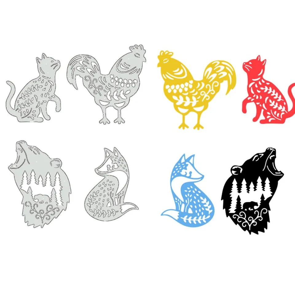 BENECREAT Animaux matrices de découpe 4 pcs chat coq loup ours