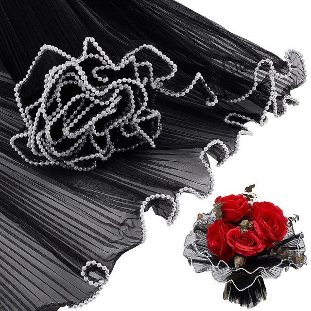 BENECREAT papier emballage fleurs bord perles noir 4 m translucide