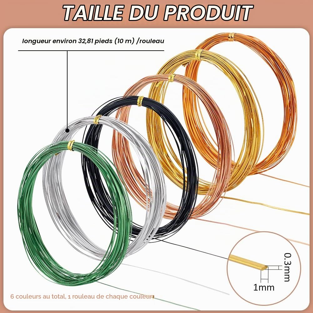 BENECREAT fil aluminium plat bijoux 6 couleurs 60 m