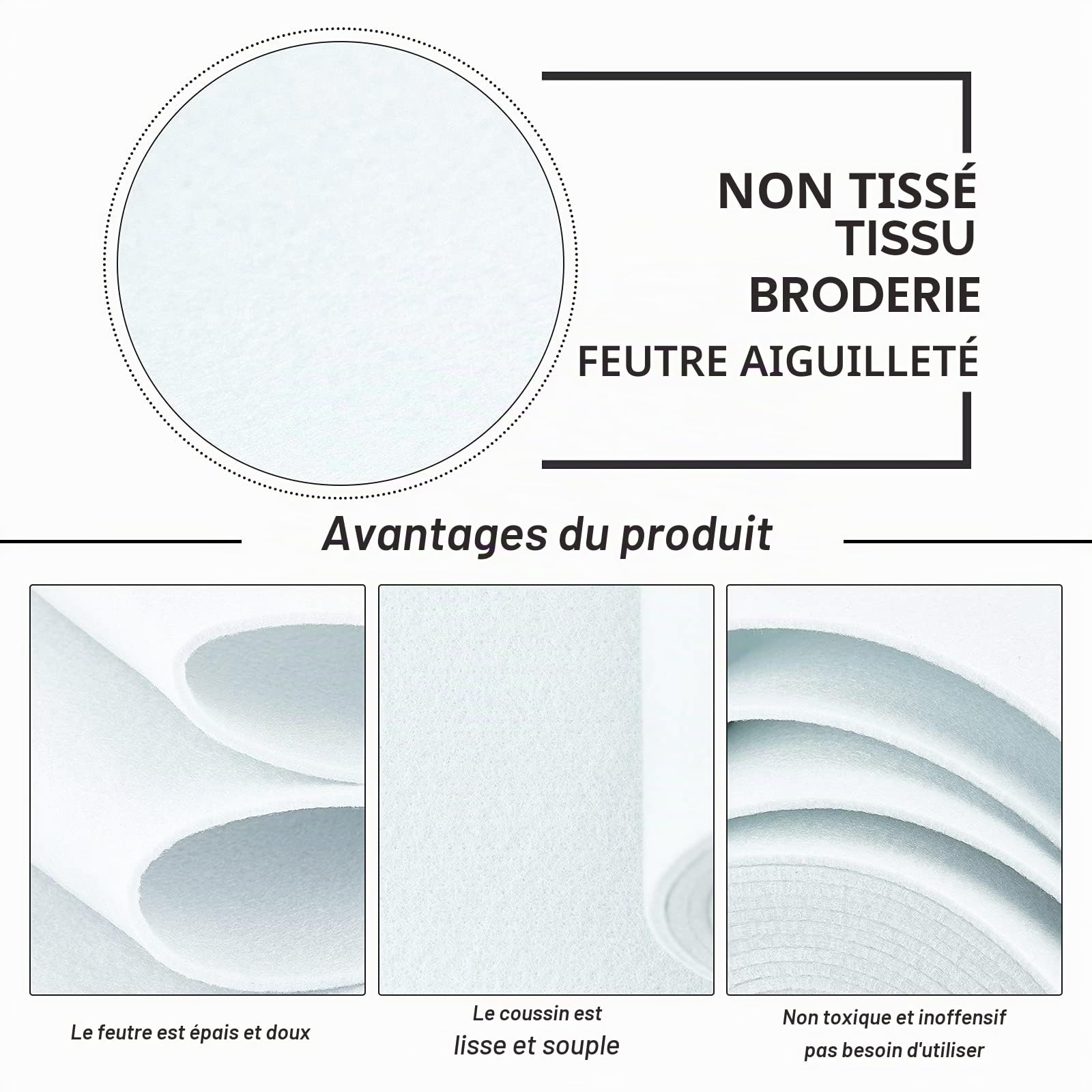BENECREAT tissu feutre blanc 6 m x 14 cm 3 mm