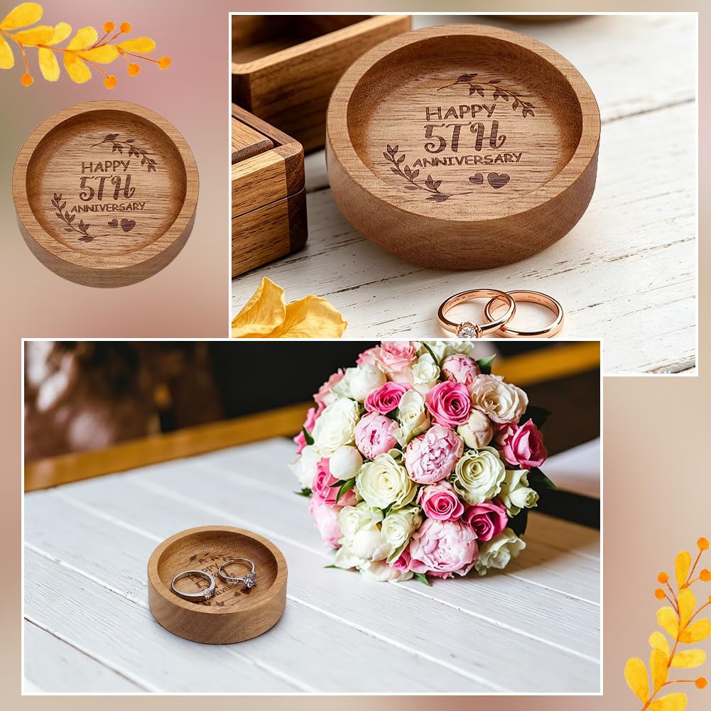 BENECREAT plat bague bois gravé 5e anniversaire café