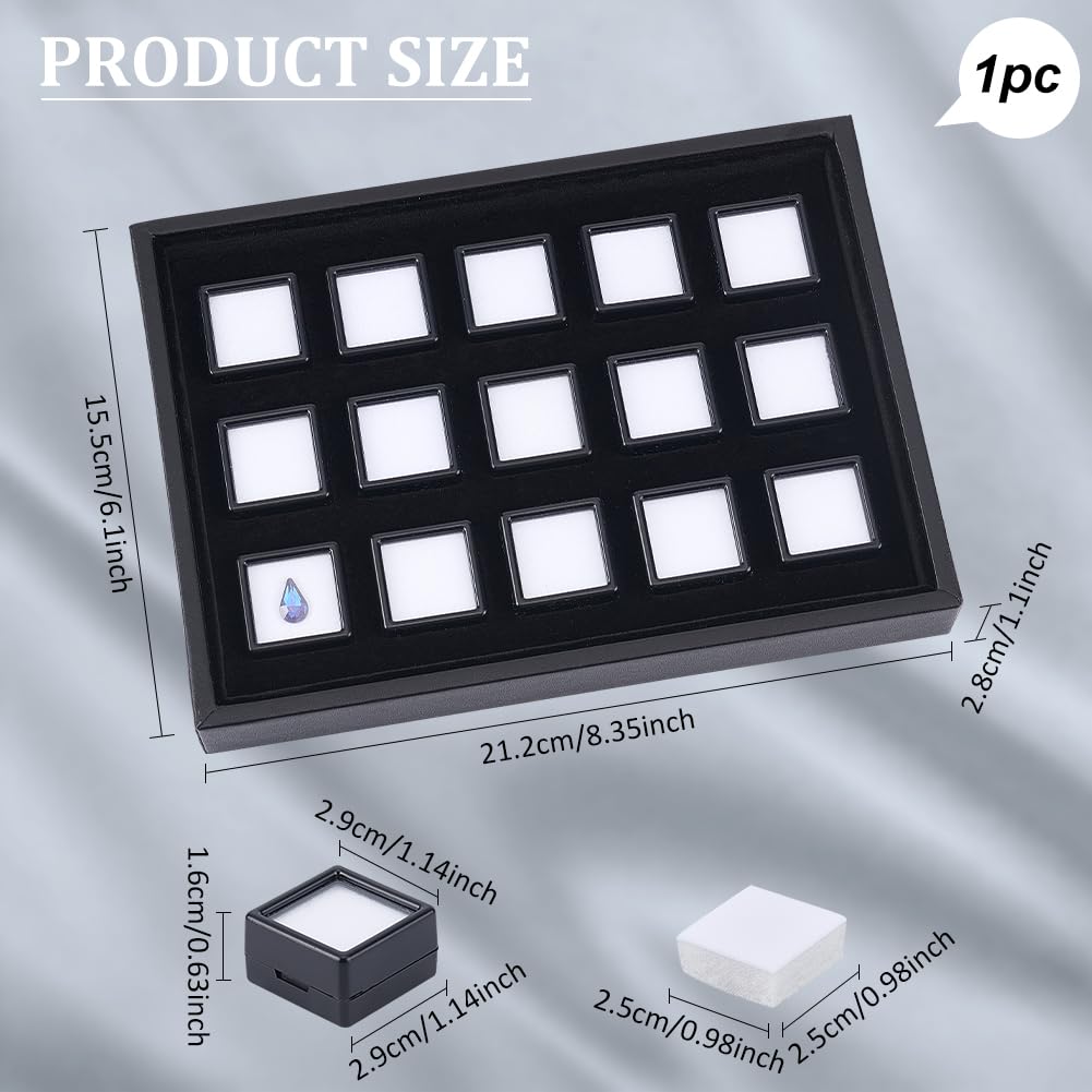 BENECREAT boîte présentation pierres noires 2,9 cm x15 vitrine