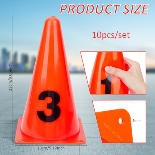 BENECREAT cônes numérotés PVC lot 10 orange 23cm