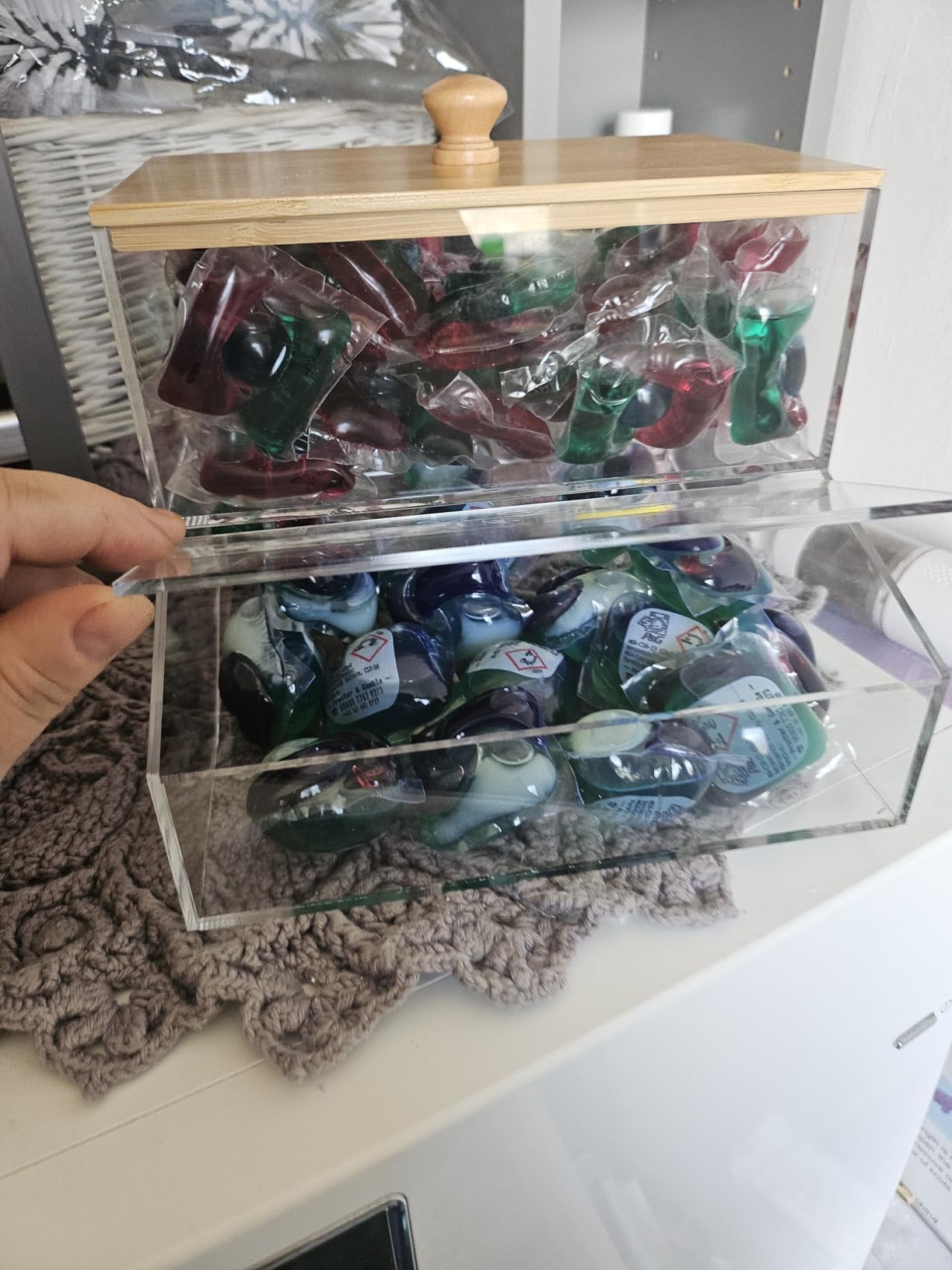 JYPS organisateur lessive acrylique 2 étages avec couvercles