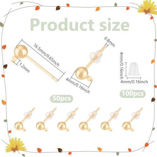 BENECREAT Clous Oreilles Boule Doré 50 pcs