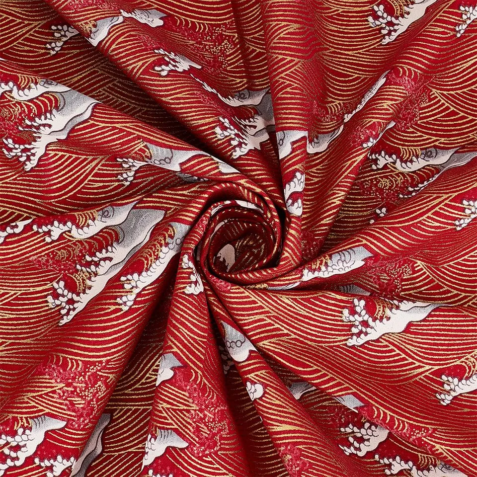 BENECREAT tissu coton japonais vagues rouge 1x1,5m