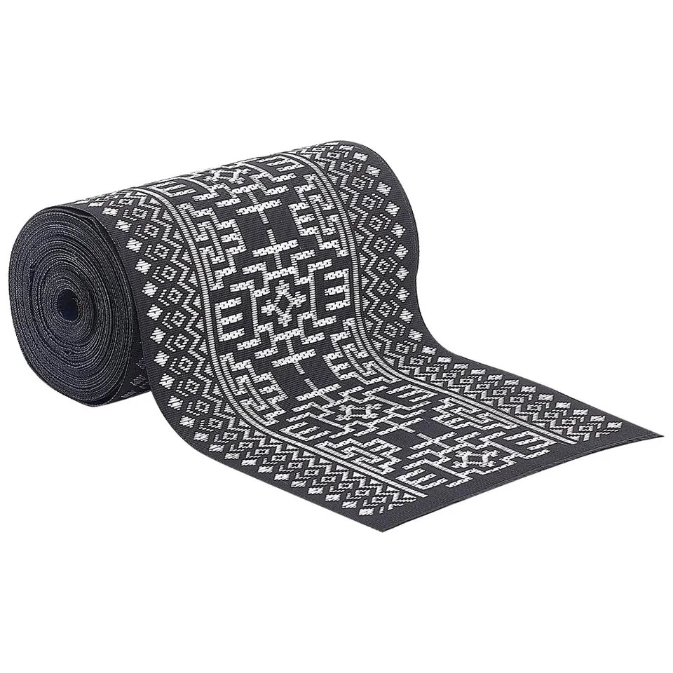 BENECREAT ruban jacquard noir motif floral 10 cm x 7 m couture