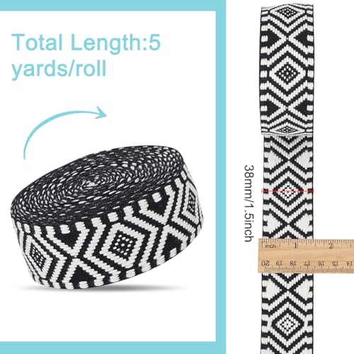 BENECREAT Ruban Jacquard Ethnique Noir 4,5m 38mm