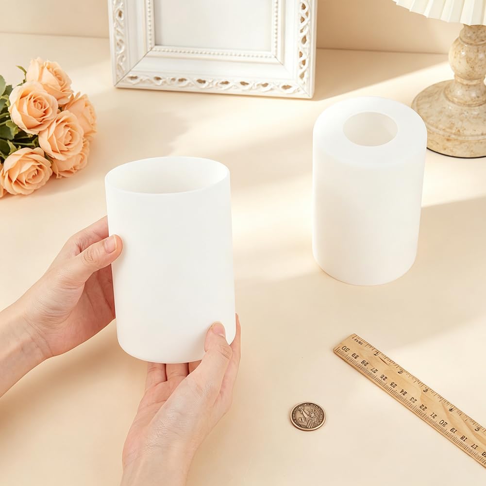 BENECREAT Abat-jour Verre Blanc Givré 9x13cm Lot de 2 E27
