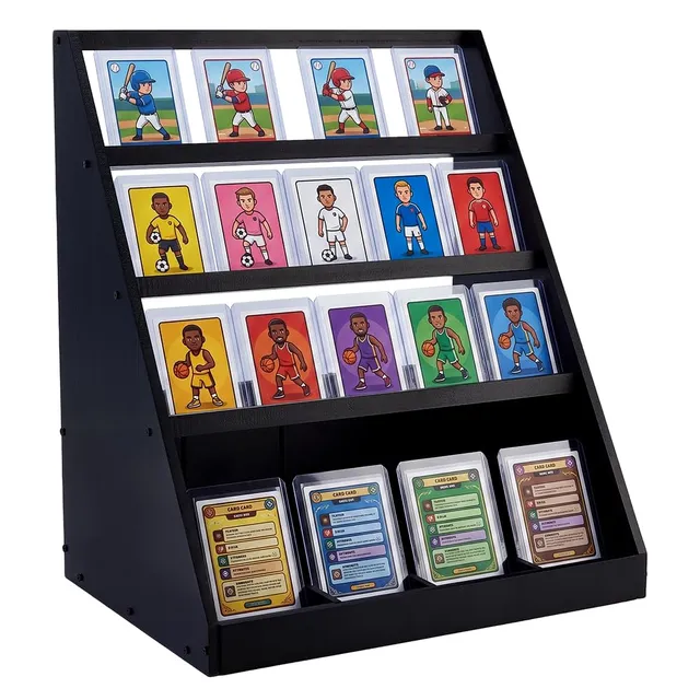 BENECREAT présentoir cartes trading bois noir 3 niveaux