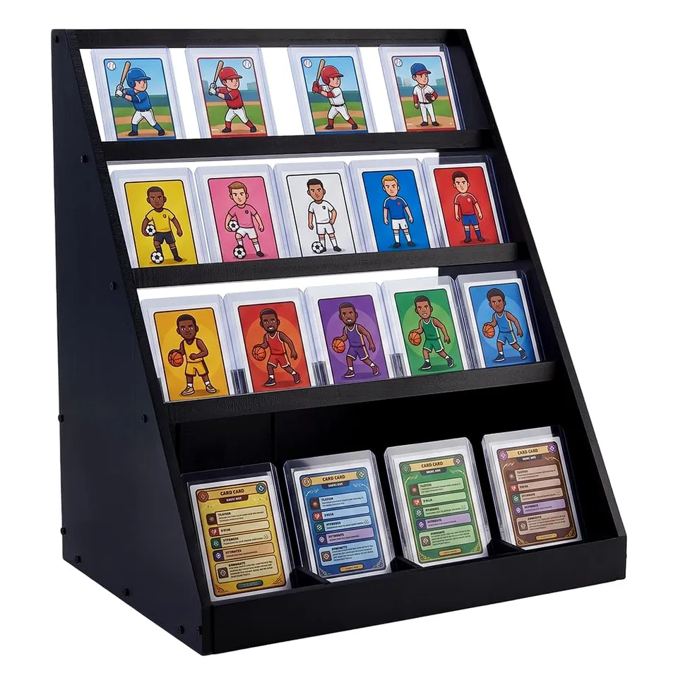 BENECREAT présentoir cartes trading bois noir 3 niveaux