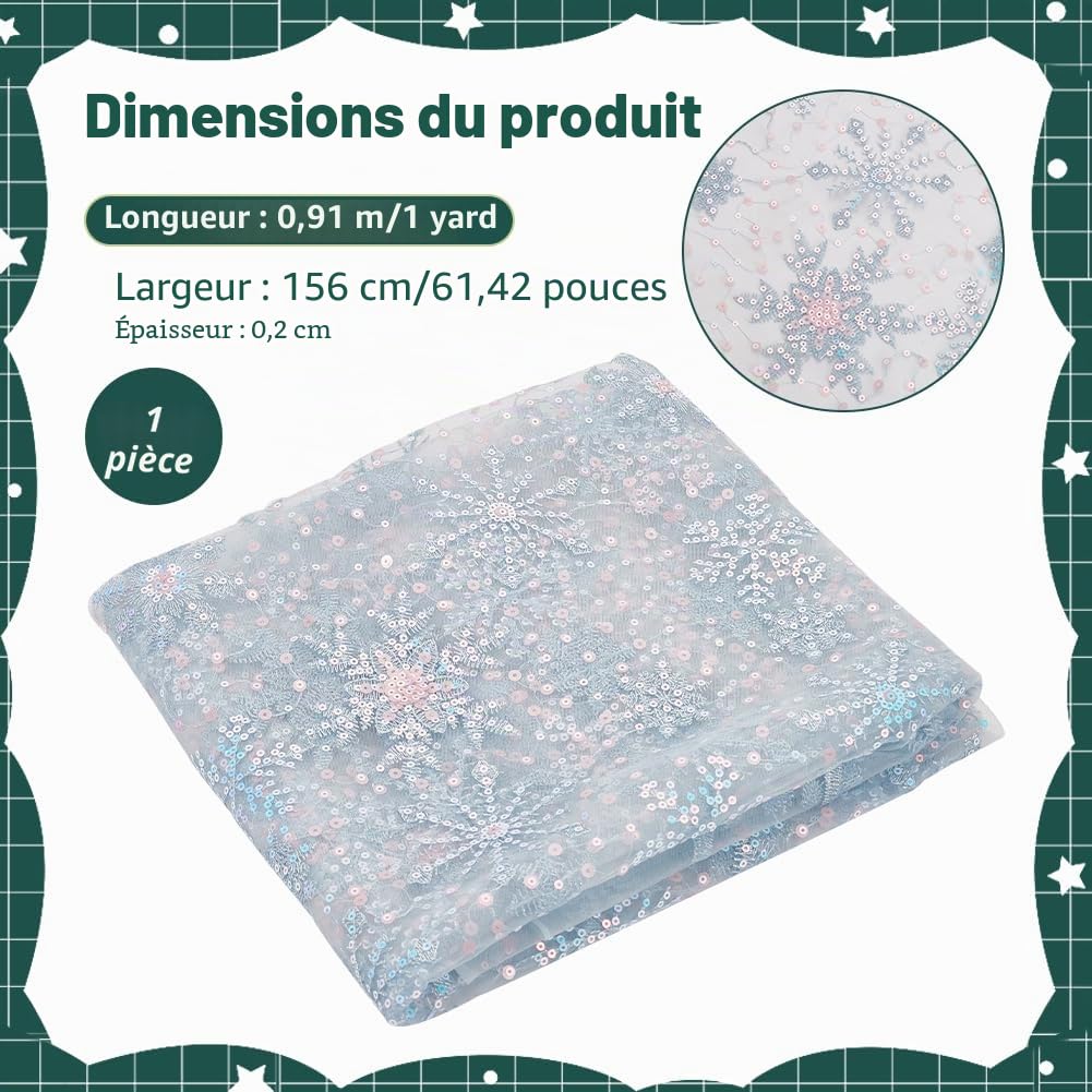 BENECREAT Tulle Flocon Neige Tissu Bleu Clair 90x156cm Paillettes