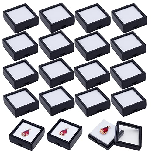 BENECREAT Boîtes gemmes noires 4x4 cm couvercle transparent 24 pcs