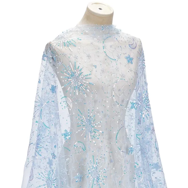 BENECREAT tissu tulle étoiles lune bleu 91 cm