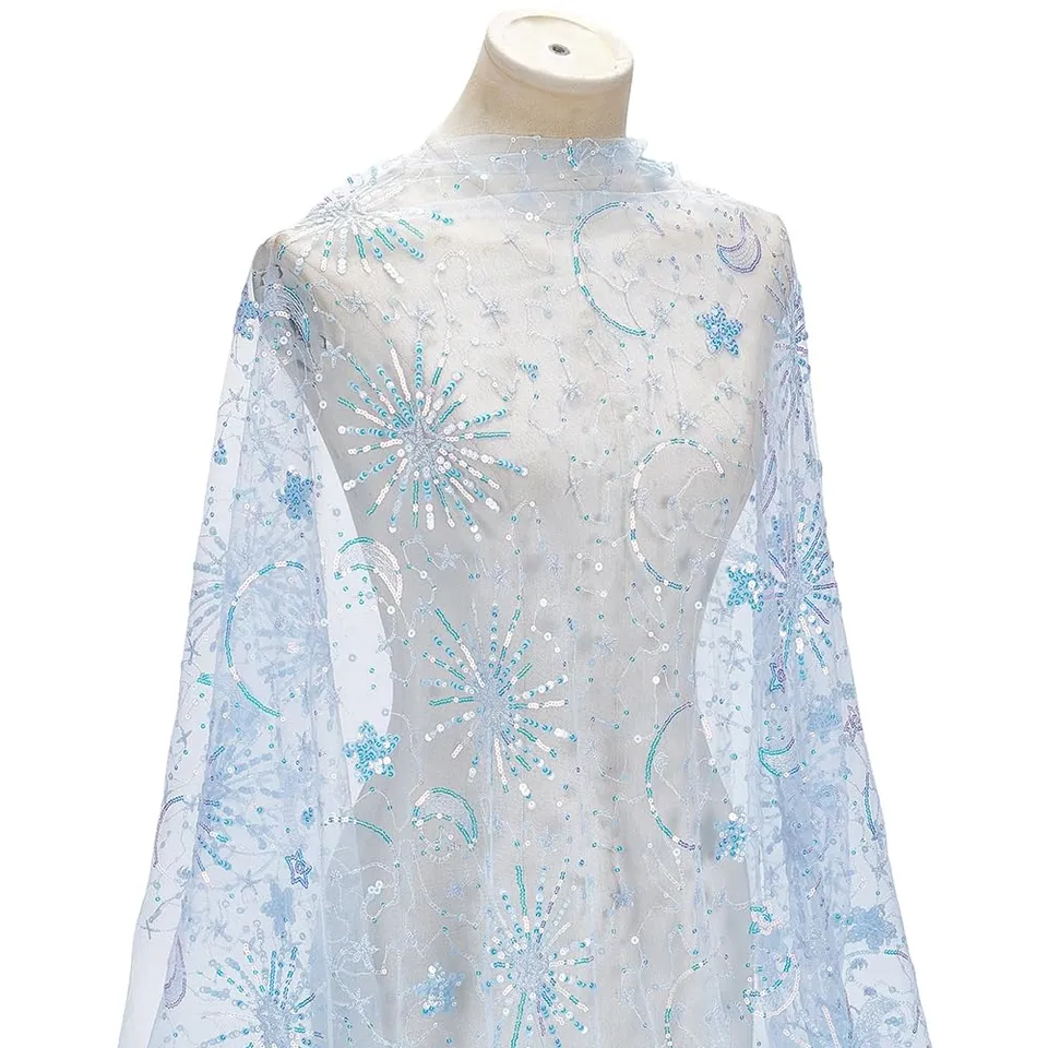 BENECREAT tissu tulle étoiles lune bleu 91 cm