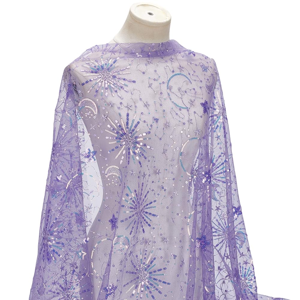 BENECREAT tissu tulle étoiles lune bleu 91 cm