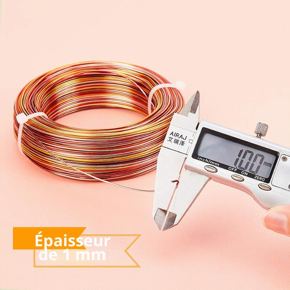 BENECREAT Fil Aluminium Bijoux 1mm 93m 5 Couleurs