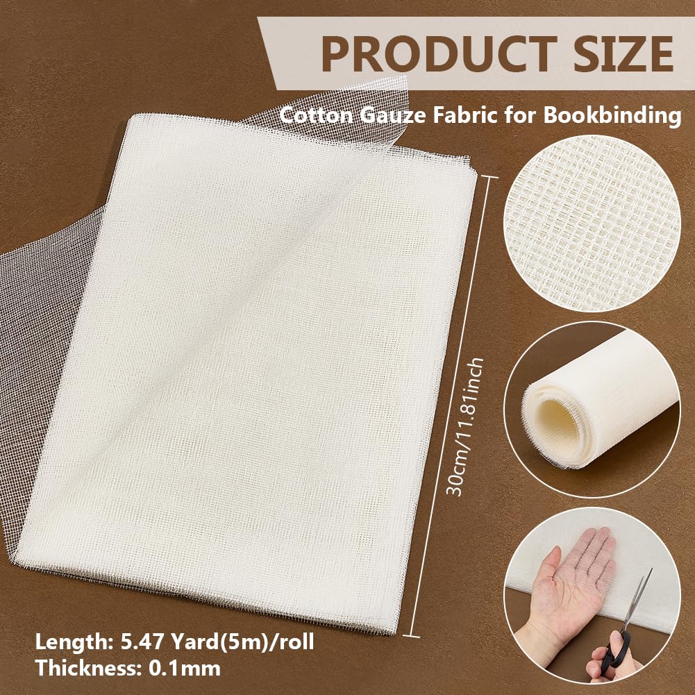 BENECREAT Toile Reliure Blanche 5m x 30cm Coton