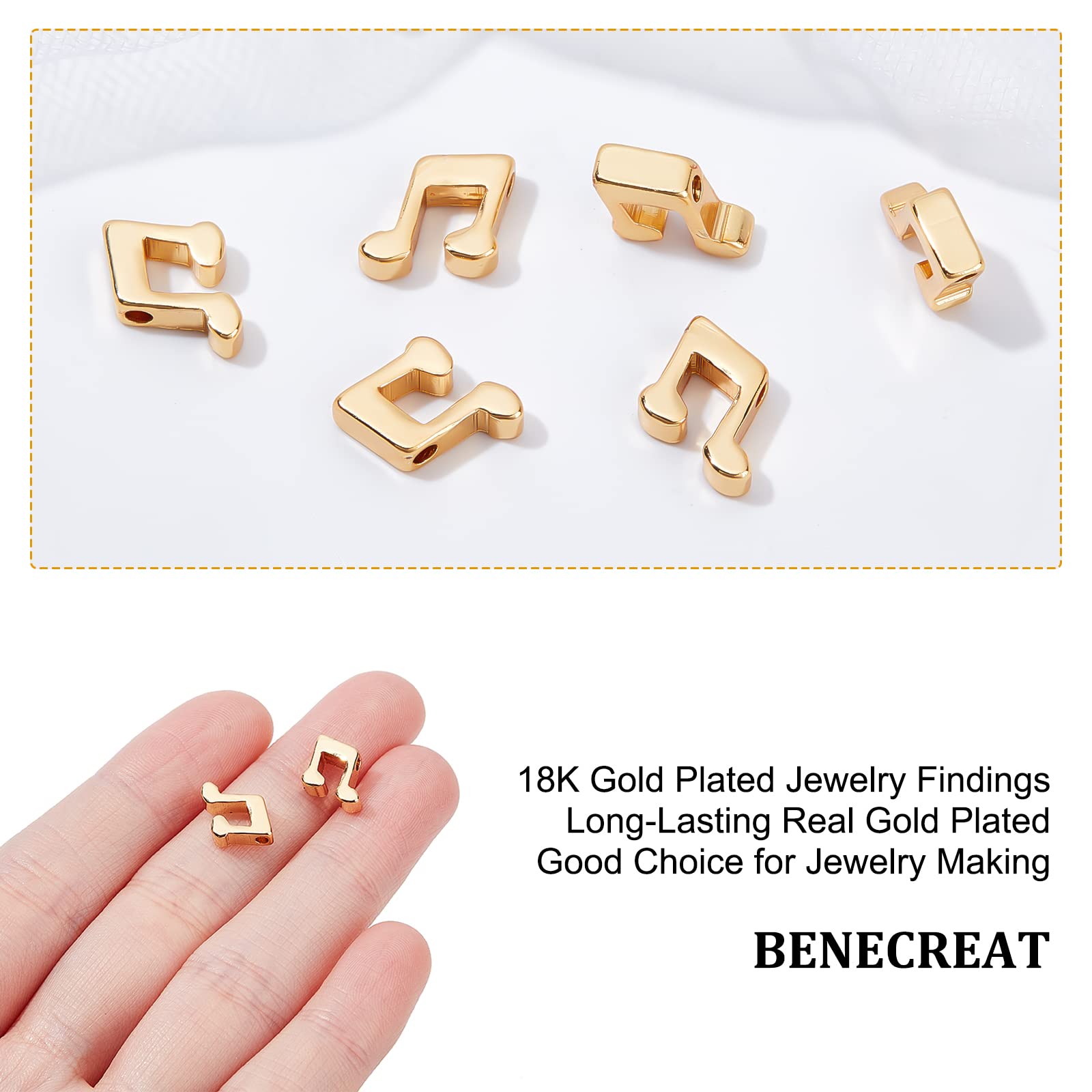 BENECREAT Breloque Note Musique Laiton Doré 18K x50