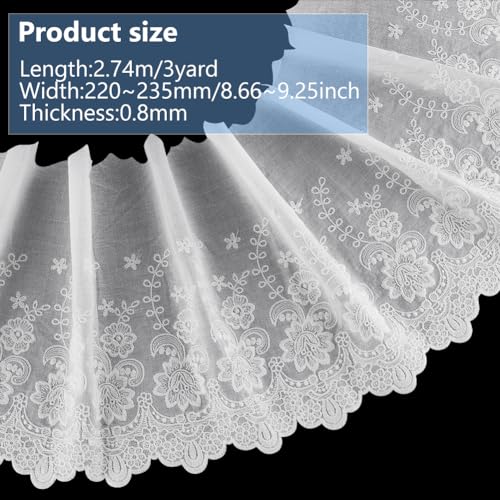 BENECREAT Ruban dentelle coton blanche 2,7m 220mm festonnée