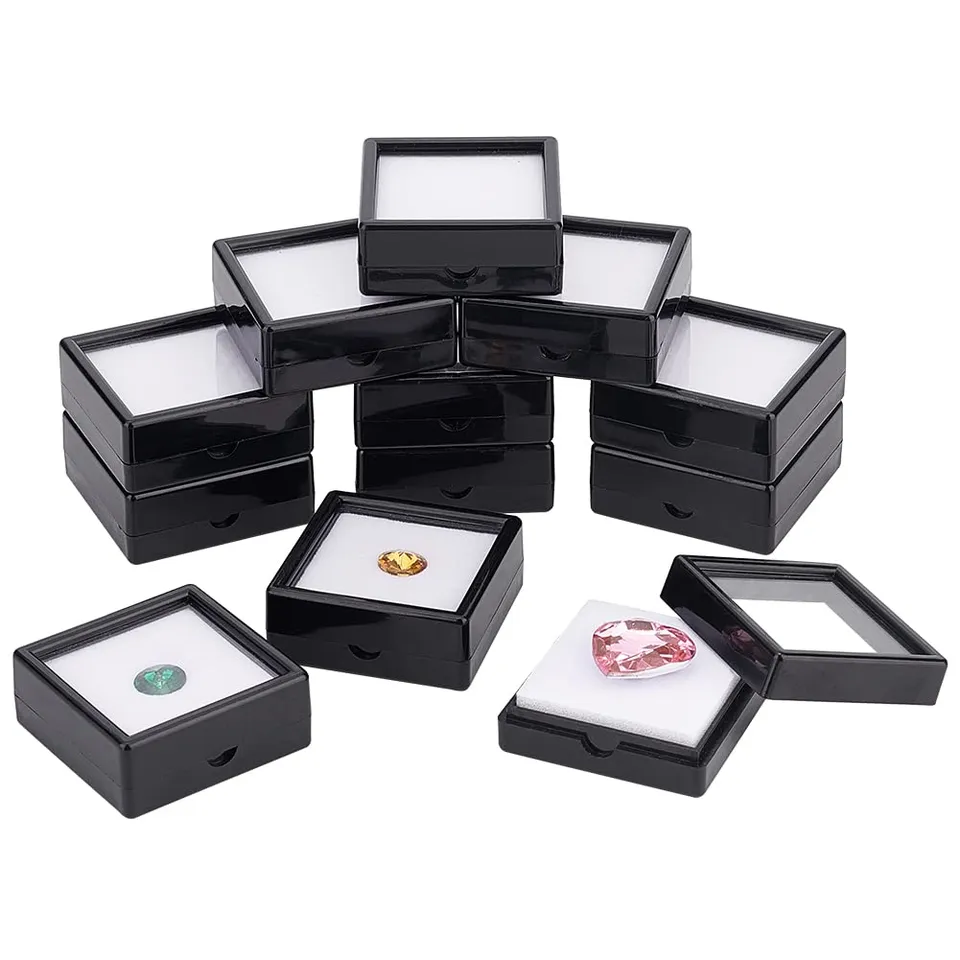 BENECREAT Boîtes Présentation Pierres 12 Pcs 5x5x2cm Noires