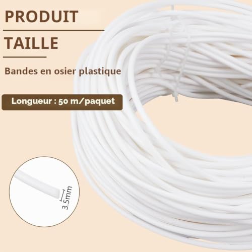 BENECREAT Osier Plastique Blanc Rond 3,5mm Rouleau 50m