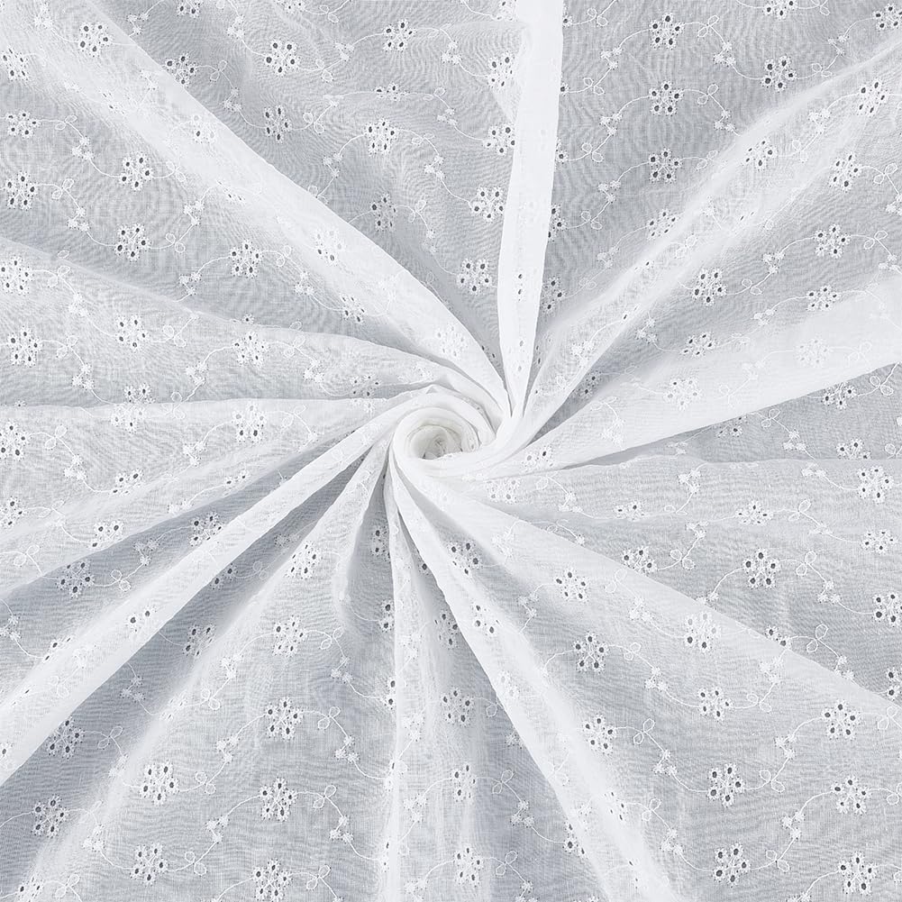 BENECREAT Tissu Dentelle Petite Fleur Unie Blanc 130x91cm