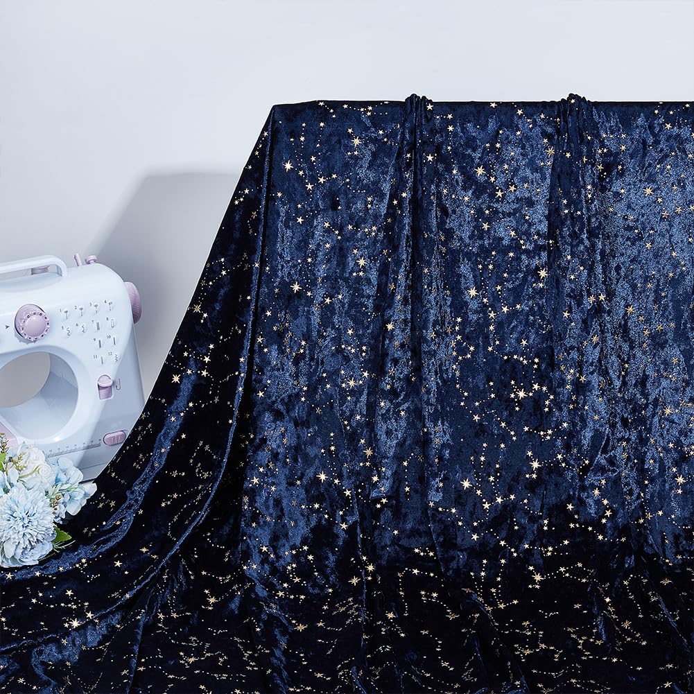 BENECREAT tissu velours étoilé bleu marine 1m x 1,6m étoiles dorées