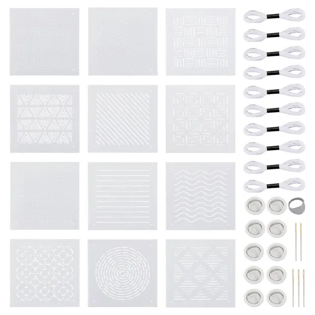 BENECREAT Kit Pochoirs Sashiko 38pcs motifs géométriques