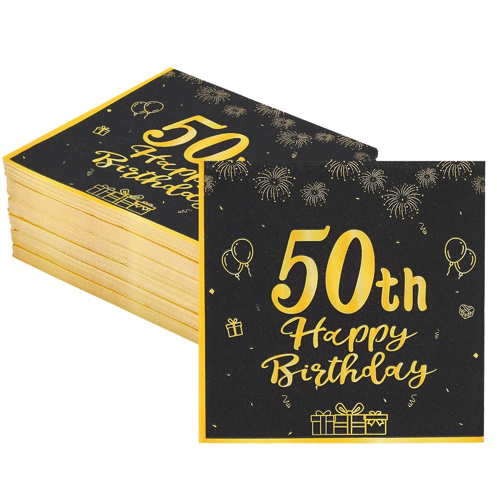 BENECREAT Serviettes 60e Anniversaire Noir Or 120pcs 33cm