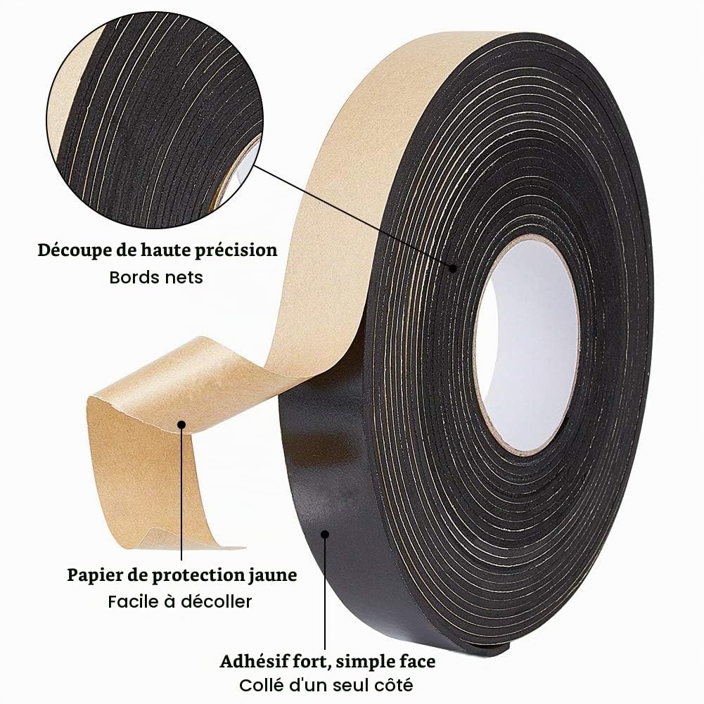 BENECREAT ruban mousse adhésif 30mmx3mm 10m noir isolant